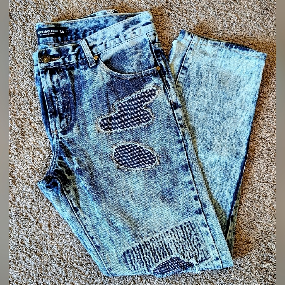 Pink + Dolphin Distressed Jeans